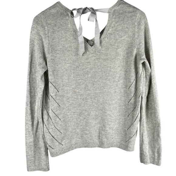 Anthropologie MOTH Light Gray Tie Back Neck Cashmere Blend Sweater Size Small‎ - Picture 2 of 10
